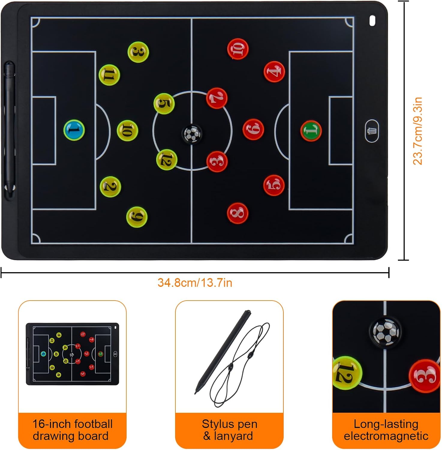 Magnetic Electronic Soccer Coach Board, 15 inch LCD Football Lineup Board Set with Stylus Pen, Dry Erase Markers and Carry Bag, for Soccer Game,Training,Teaching