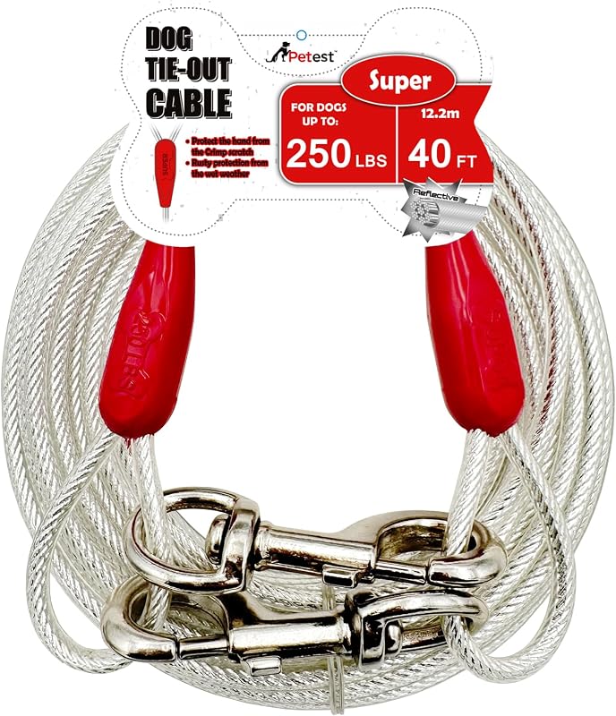 Guia de Contenção para Cães Petest com Cabo de Aço Refletivo de 12,19 m para até 113 kg