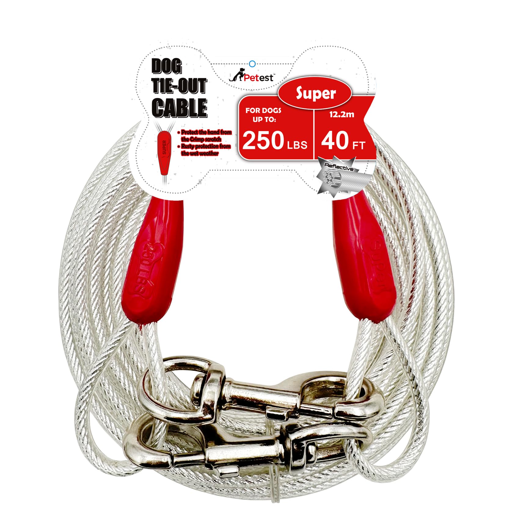 Petest 40ft Reflective Tie-Out Cable for Super Dogs Up to 250 Pounds — image 1