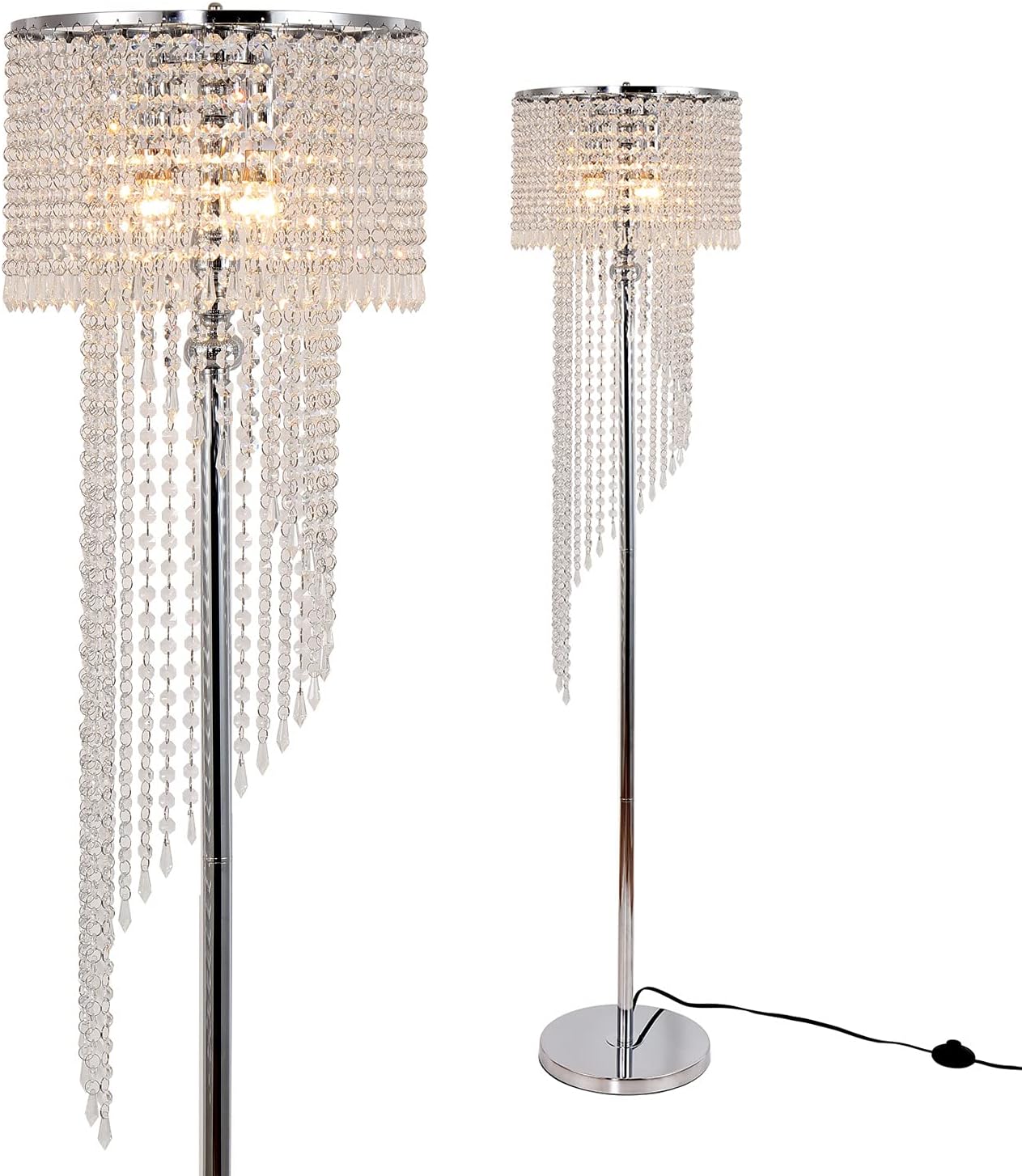 beaysyty Modern Style Crystals Floor Lamp Chrome Finish and Plentiful Crystals for Reading Corner Lamp for Office Cafe,Den,Living Room Bedroom - 3 Lights