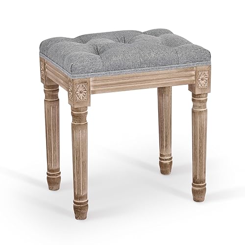 VONLUCE French Vintage Foot Stool with Rustic Wood Legs and