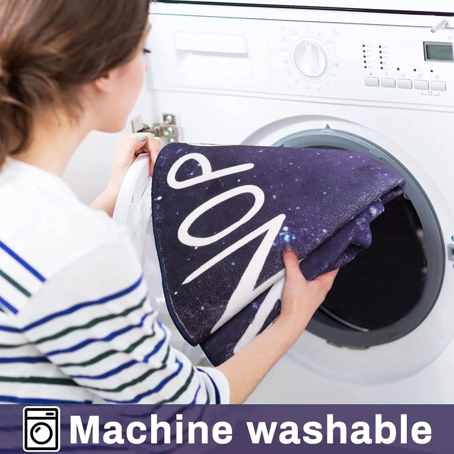 LIVEBOX Kids Rug, Round Alphabet Washable Rug for Kids Room, Star Blue, 40"