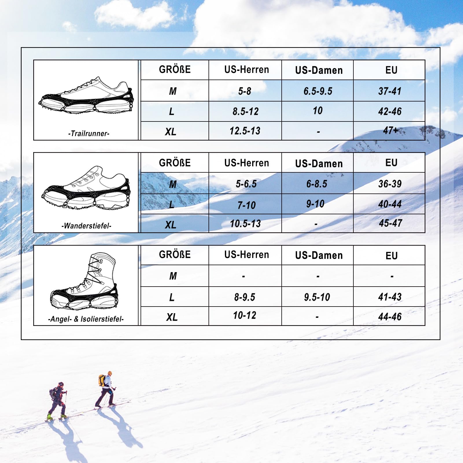 Crampons Ice Cleats Traction Snow Grips for Boots Shoes Women Men Anti Slip 19 Stainless Steel Spikes Safe Protect for Hiking Fishing Walking Climbing Mountaineering (Black,M)