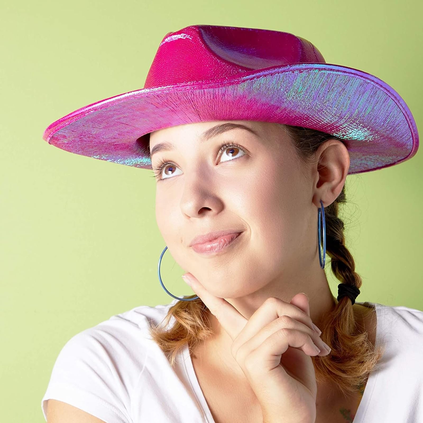 Holographic Glitter Cowgirl Hat for Women Costume Party Western Cowboy Hat M/L Cosmic Cowgirl Hat: Rhinestone Iridescent Blue Cowboy Hat  main image 3