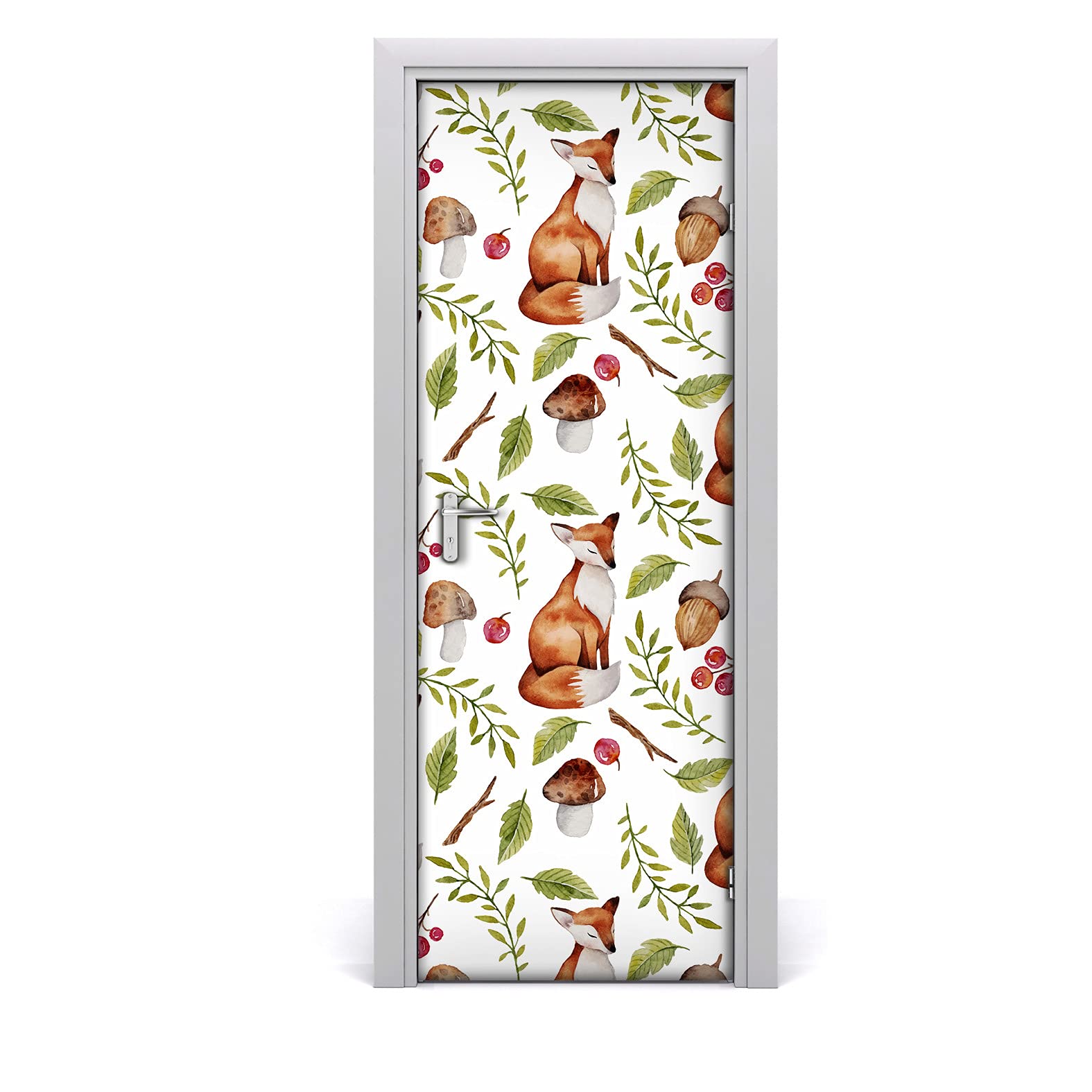 Vinilo para puerta de foxplants setas animales hojas autoadhesivo Coloray de 70x200 cm
