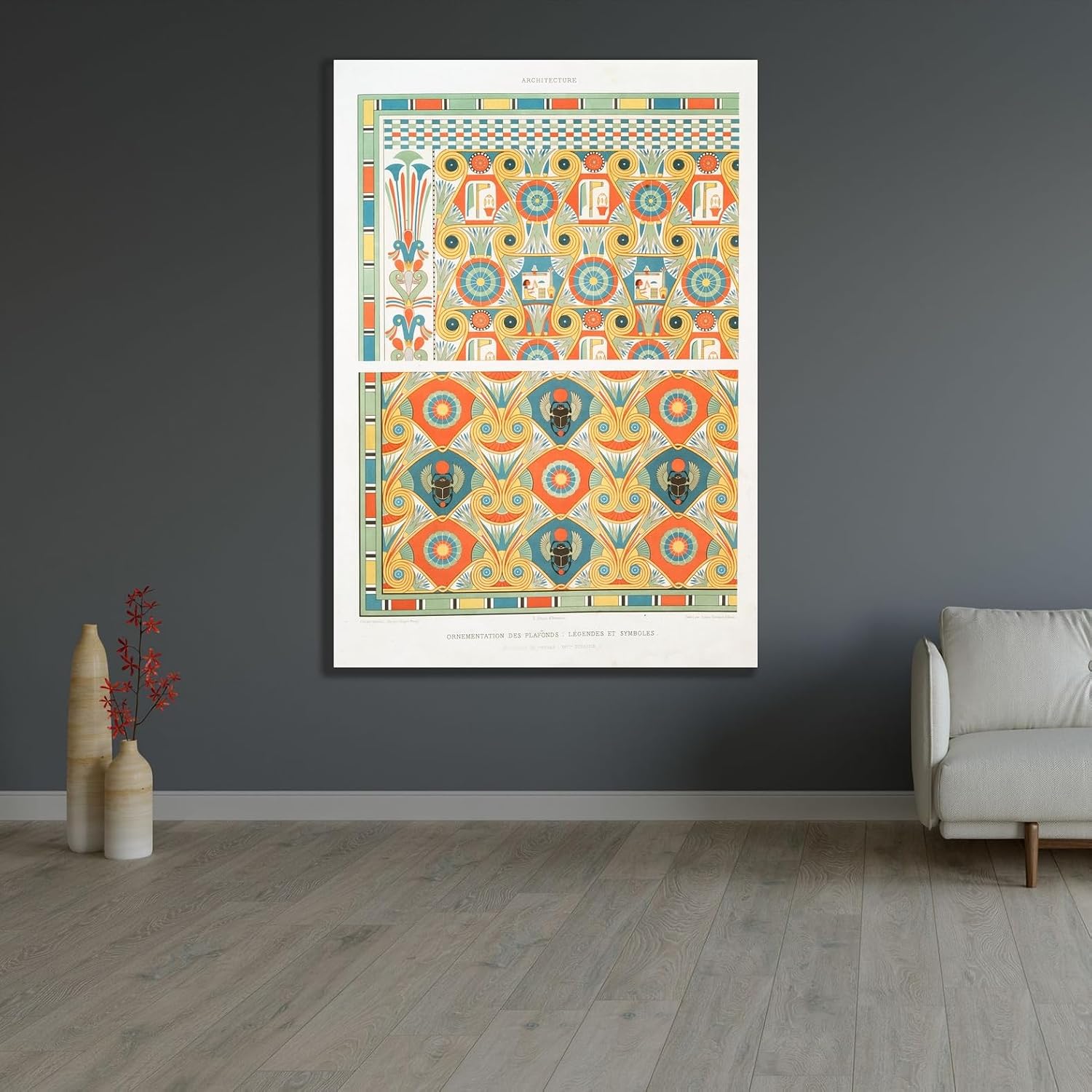 ArtDirect Architecture;ceiling ornamentation;legends and symbols (necropolis of Thebes; 18th dynasty) (1878) Art Print Giclee Poster by Émile Prisse d'Avennes - Customization Sizes 7x10, 10x14, 14x20, 24x34, 33x48 and 42x60 inches