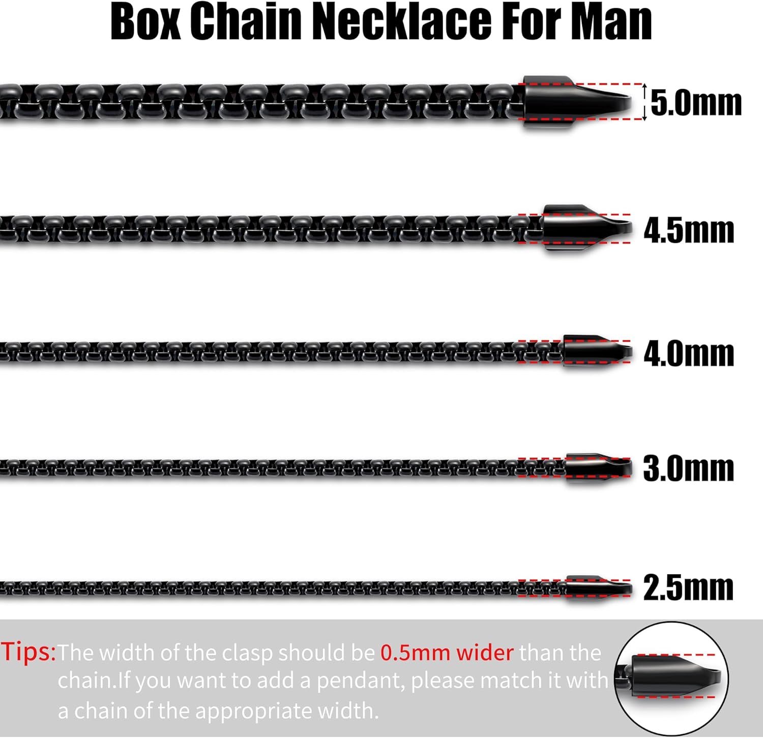 Fiusem Box Chain for Men, Silver Tone/14K Gold Plated/Black Stainless Steel Necklace for Men and Women, Width 2/2.5/3/4/5mm, Length 18-28 Inches - Image 5