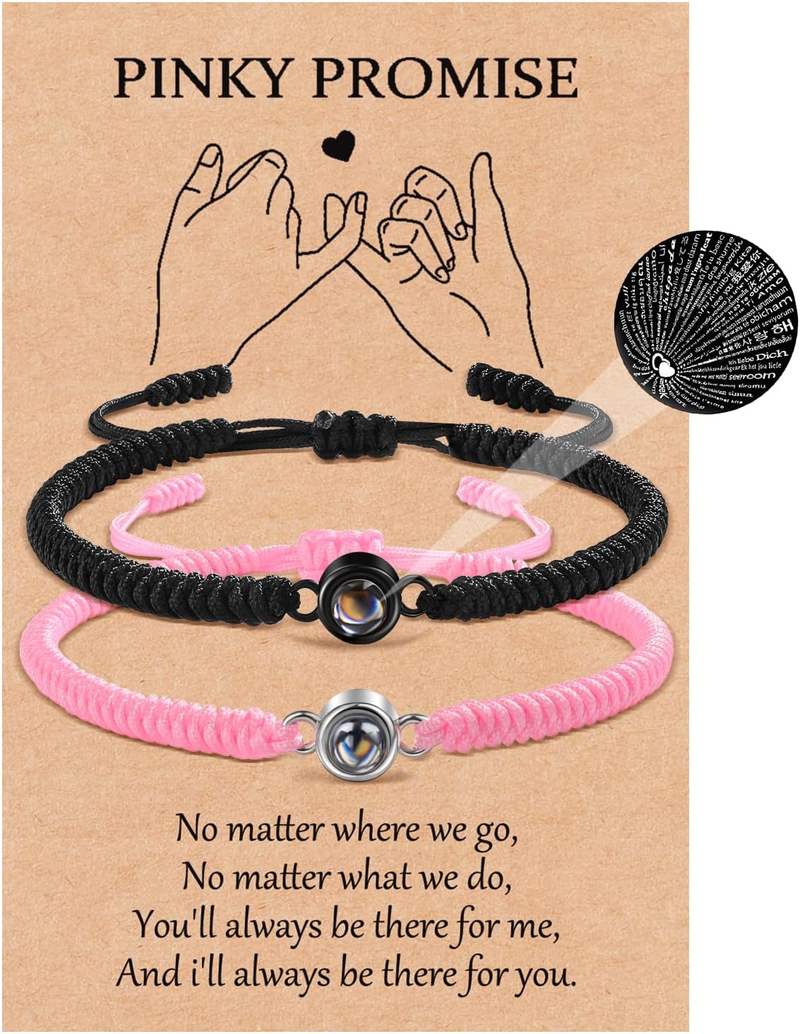 MANVEN Partner Bracelets Couples Gifts Projection of 100 Languages of I Love You Matching Couple Bracelet Amulet for Friends Girlfriends Husbands Wives Valentine's Day