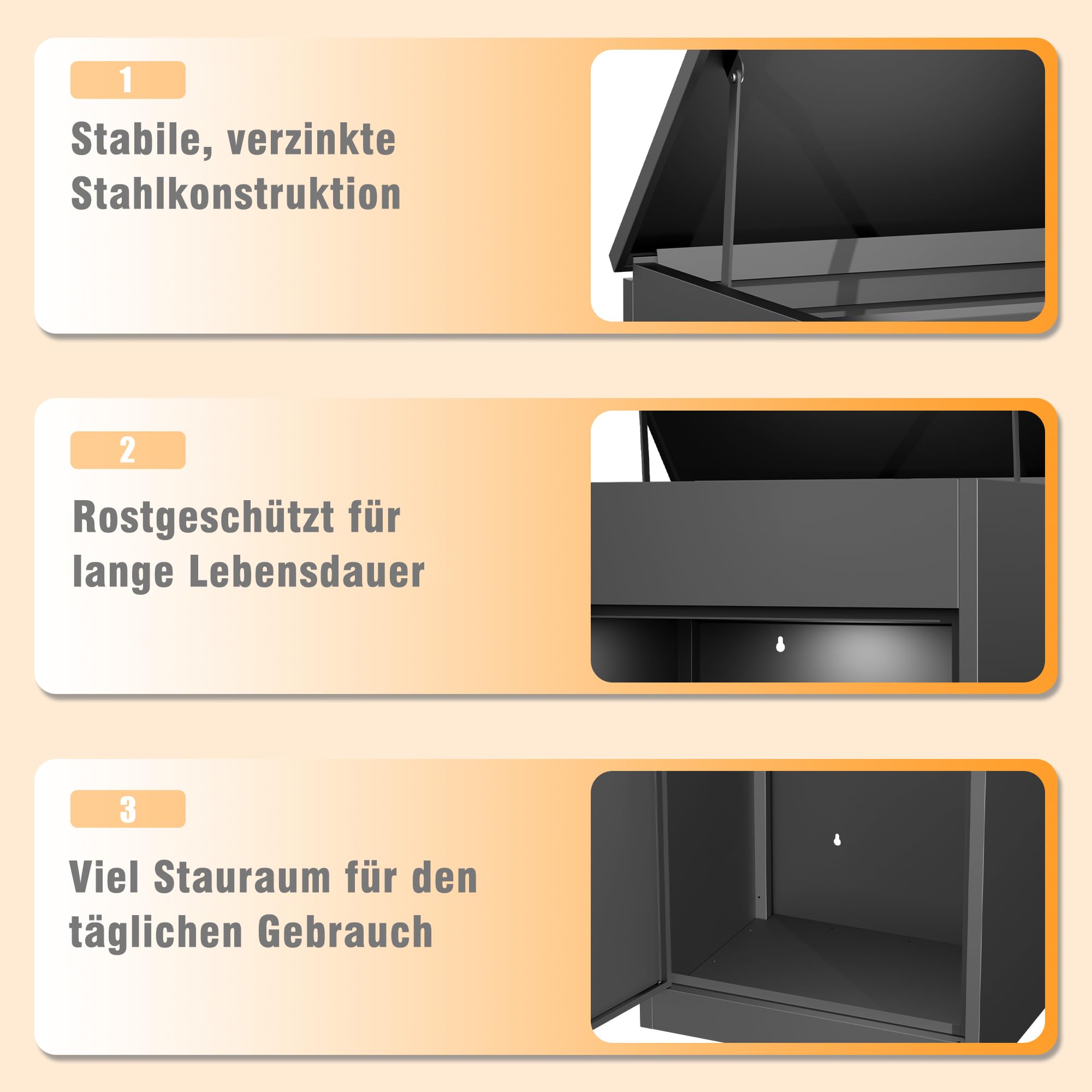 Paketbox Briefkasten mit Paketfach Paketbox Draussen Groß XXL Diebstahlgeschützter Paketbriefkasten Standbriefkasten mit Code-Schloss, wandmontiert wasserdicht für Veranda Garten