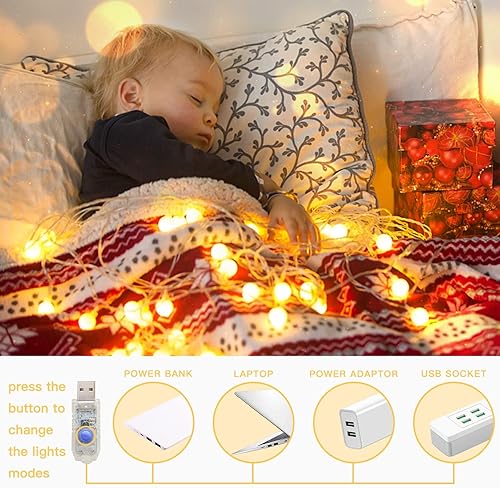 Vista 6 de suddus Globe String Lights Bedroom, 50 Led Fairy Lights Plug in, Indoor String Lights for Classroom, Christmas, Backyard, Patio, Garden, Party