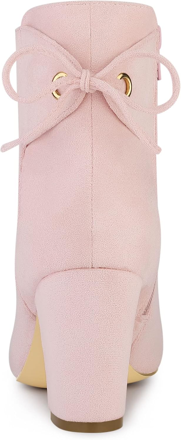 Allegra K Women's Round Toe Block Heel Zipper Lace Up Ankle Boots