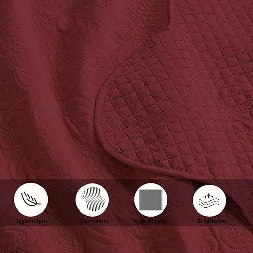 Miniatura 6 de BOREA King Size Quilt Bedding Set Red Bedspreads - Bed Summer Quilt Lightweight Microfiber Bedspread- Classic Pattern Bedding Coverlet for All