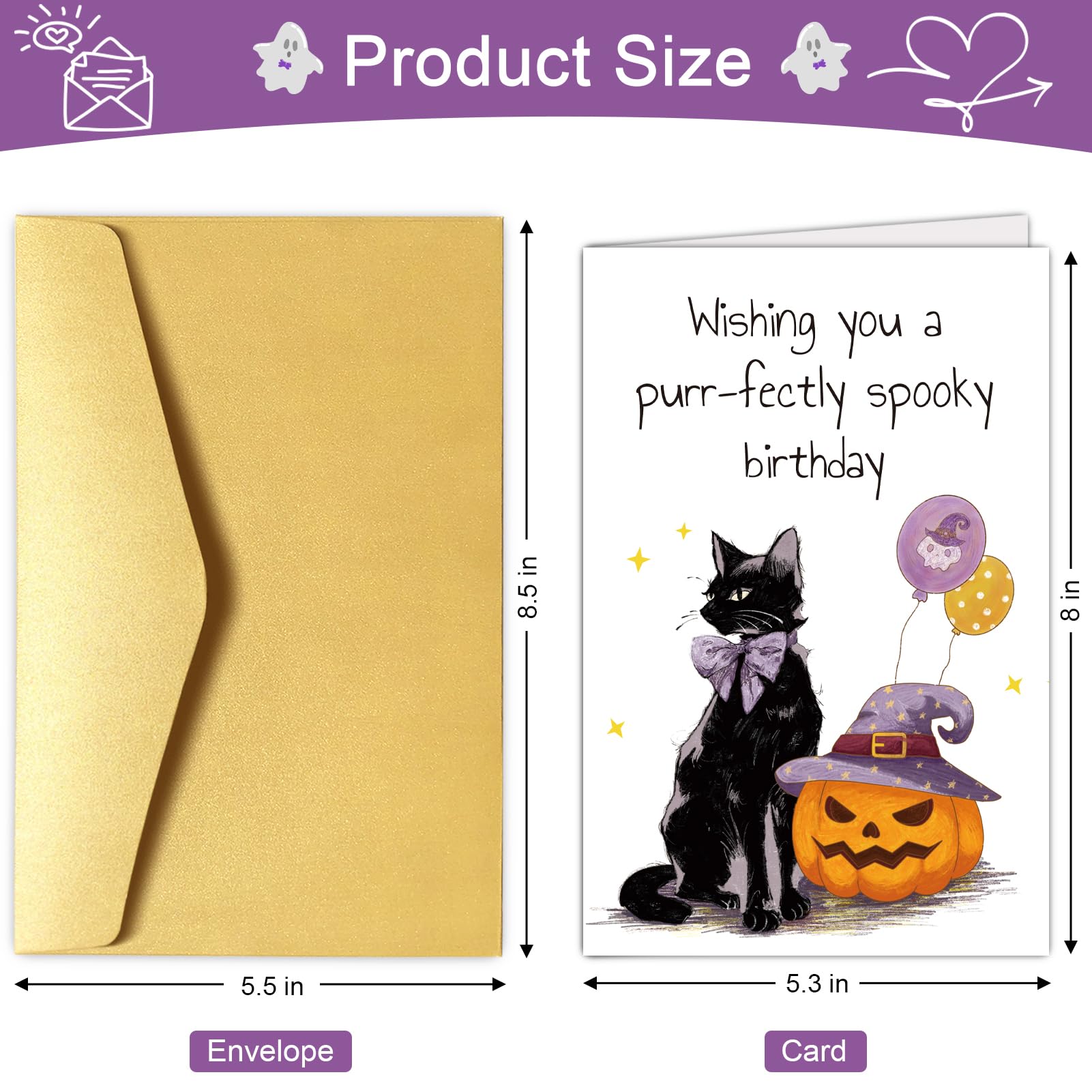 32 Halloween Postkarten Set - Vintage Kürbis & Katzen Design, 350g/m² Papier
