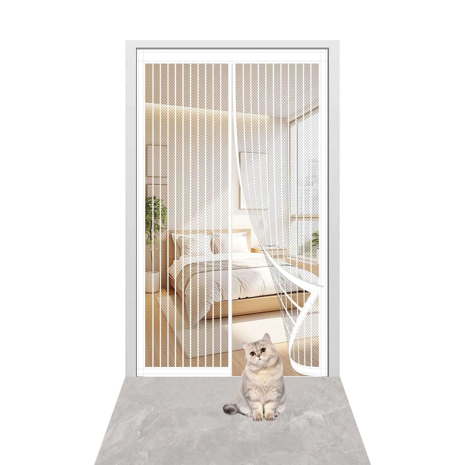 Lzjd White Mosquito Door Net Magnetic 82 X 198 Cm Easy To Install Without Drilling Fly Screen For Doors Automatically Closes/Keep Open Feature For Home Office Balcony Patio Garden,
