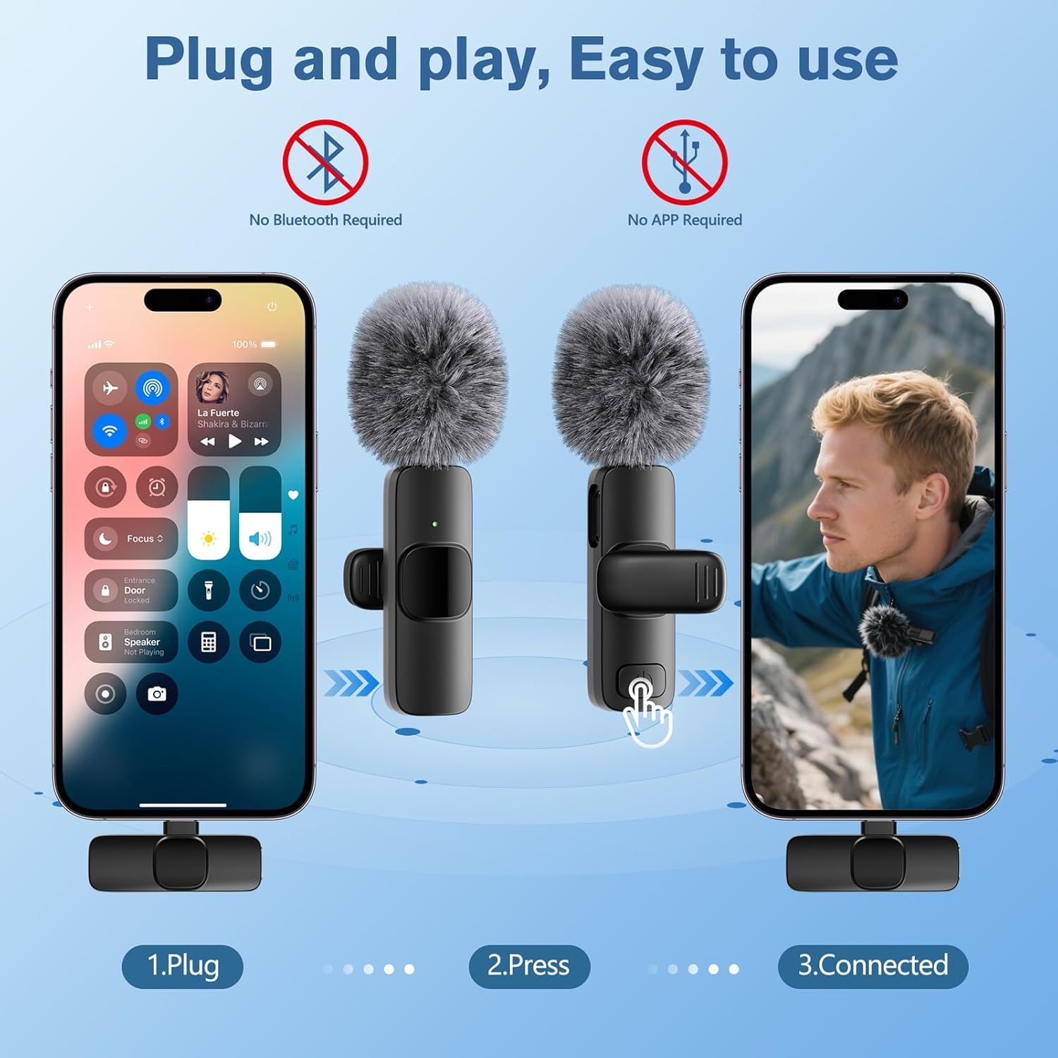 Mini Mic Pro Kabelloses Mikrofon für iPhone, iPad, Android, 2er-Pack Lavalier-Mikrofon mit USB-C für Videoaufnahmen, Interviews, Podcasts, Vlog und ASMR, Tiktok, YouTube
