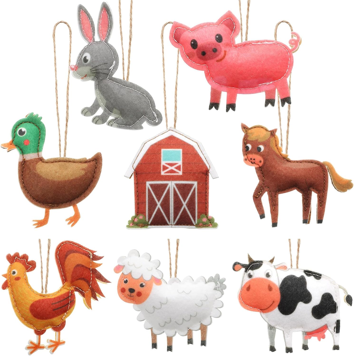 8 Pieces Christmas Decorations Set Felt Animal Ornament Giraffe Lion Pig Cow Christmas Ornament Hippo Duck Decorative Hanging Ornaments for Tree Home Party Decorations (Farm Animal)
