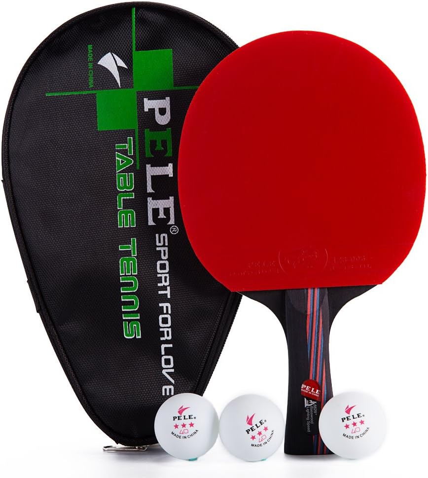 Opuman Nanocarbon Table Tennis Bat - PingPong Racket with free Case and 3 Balls(Sweat Antiskid Long Handle)