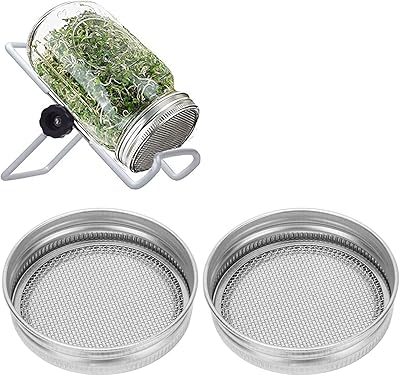 Sprouting Lids, 2Pcs Stainless Steel Sprout Lid with Filter Screen Canning Jar Lid Germination Accessory for Grow Bean Sprouts Broccoli Seeds Alfalfa Salad(86mm)