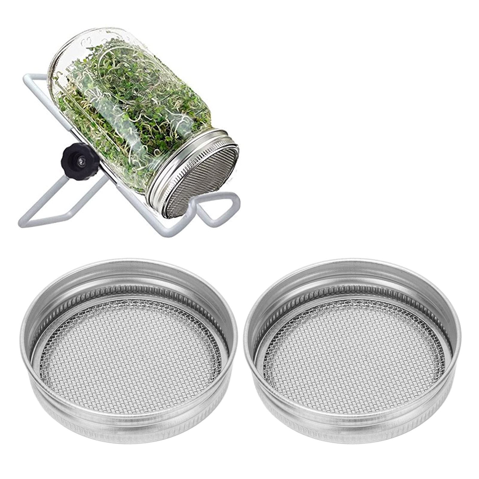 Headerbs 2Pcs Sprouting Jar Lid with Stainless Steel Screen, Seed Sprouting Jar Filter Lids Sprout Germinator Germination Accessory for Regular Mouth Jars (86mm)