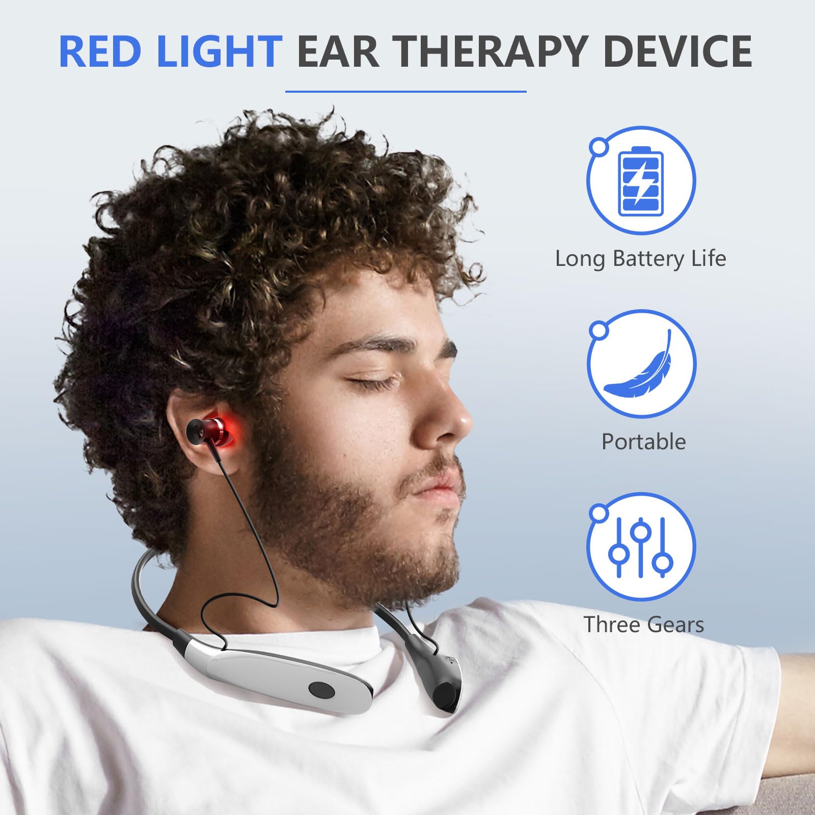 Rotlichttherapie für Ohren, 2-in-1 Rotlichttherapiegerät, tragbares Rotlicht-Tinnitus-Linderungsgerät mit drei Paar Ohrstöpseln