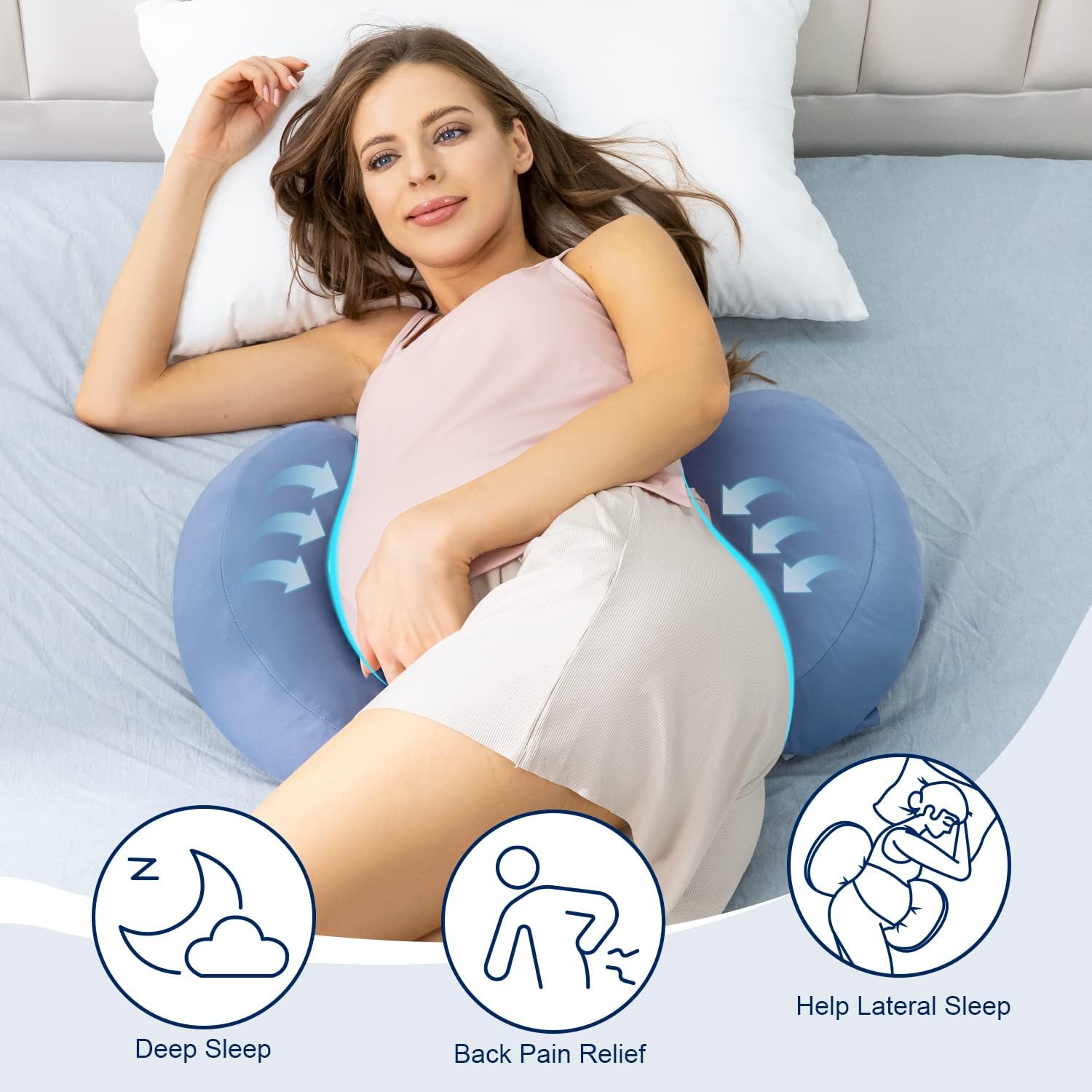 AngQi Pregnancy Pillows for Sleeping,Side Sleeper Pregnancy Wedge Pillows, Double Wedge for Body, Belly, Back Support,Maternity Pillow with Removable and Adjustable Cooling Silky Cotton Cover, Blue