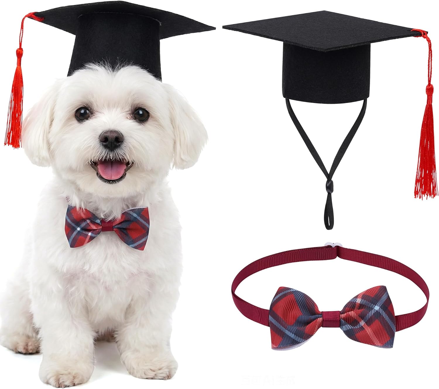 Gorro de Graduación para Mascotas con Corbata, Talla Pequeña, Rojo