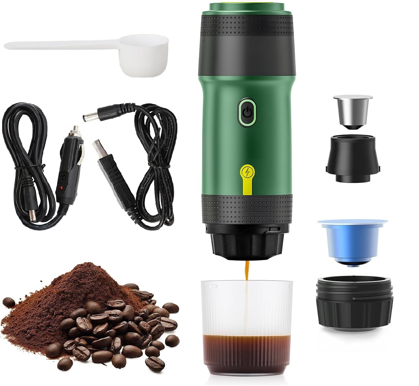 Mini cafetera eléctrica portátil de café espresso de 15 bares, mini máquina de café de viaje compatible con café molido NS cápsula para camping, caravana, senderismo, oficina, viajes