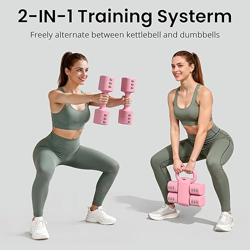 Miniatura 3 de Juego de mancuernas y pesas rusas ajustables 2 en 1, 4 niveles de peso de cambio rápido (2.2 3.3 4.4 5.5 libras), para mujeres, entrenamiento