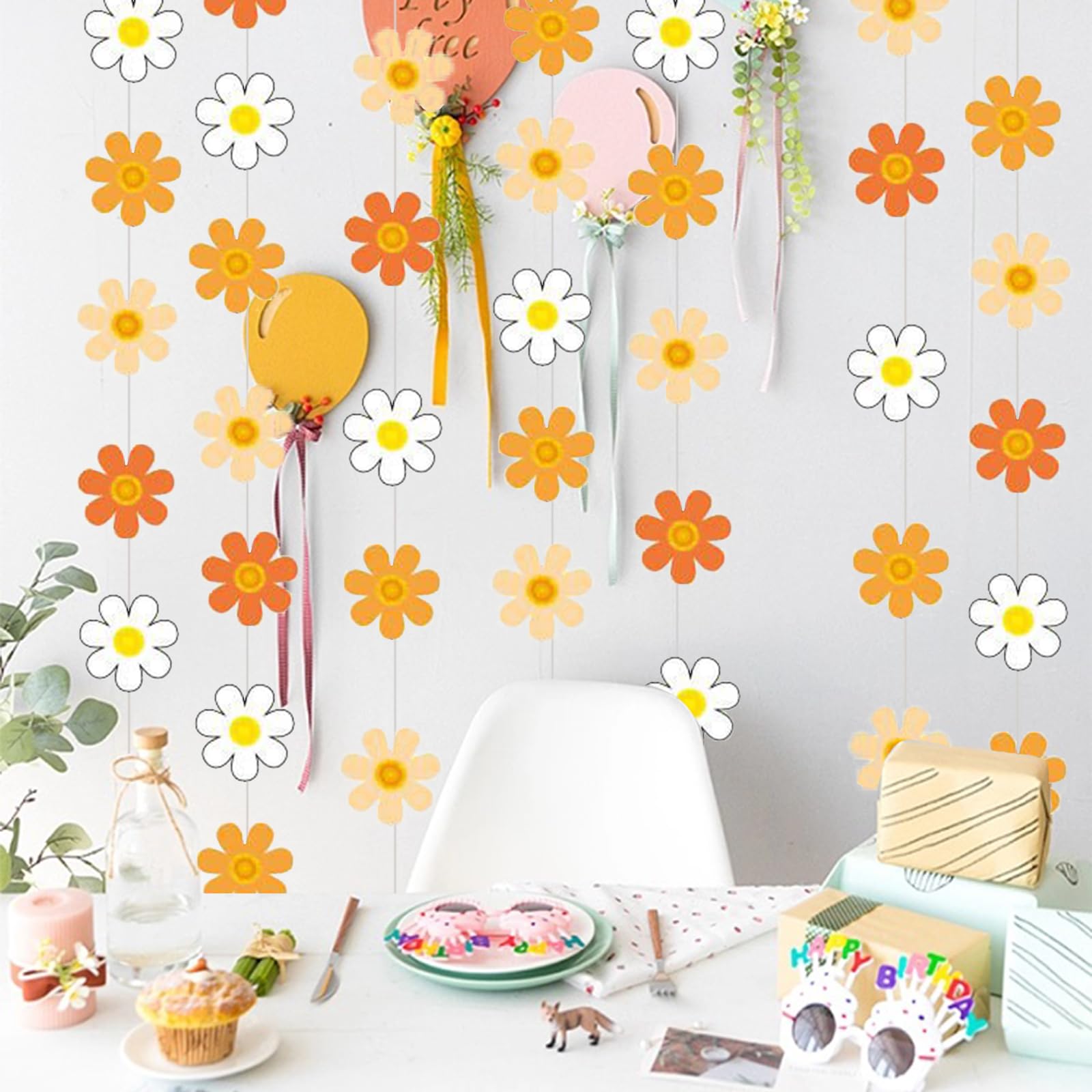 12 Pcs Daisy Groovy Boho Party Hanging Banners – Retro Paper Garlands For Decor