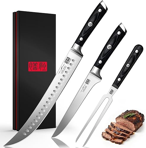 SHAN ZU Juego de 3 cuchillos de carnicería con funda – para pavo, carne, BBQ, brisket, cuchillo de corte afilado, acero inoxidable profesional