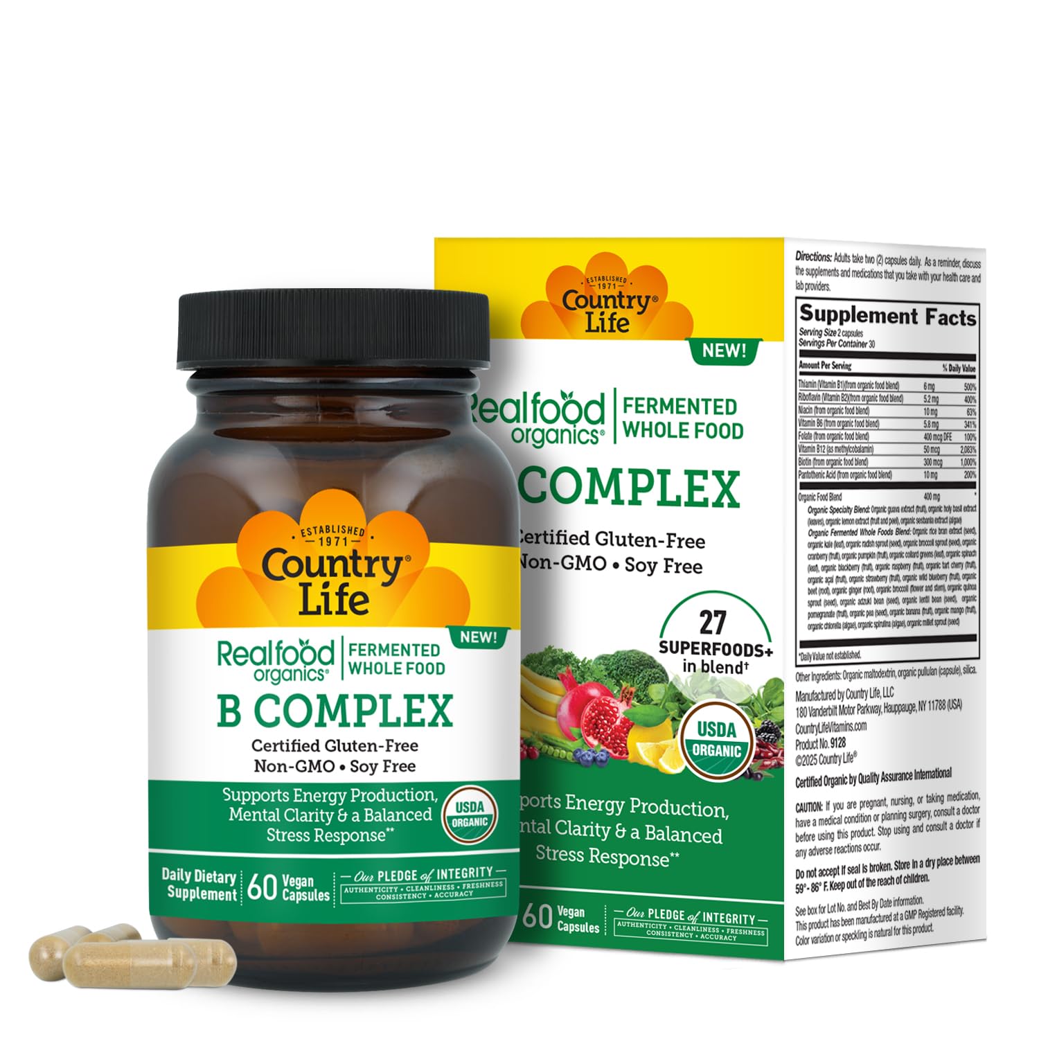 Country Life Realfood Organics B Complex, 60 Vegan Capsules