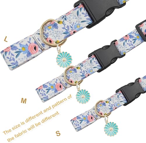 Miniatura 4 de Lindo collar de algodón para perro, patrones de flores, collares suaves y ajustables para cachorros, para hembras, perros pequeños, medianos y