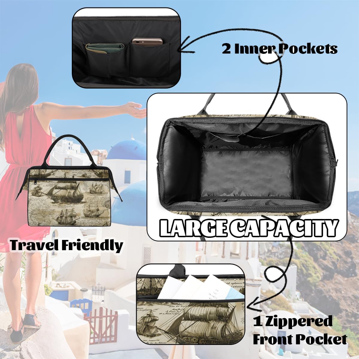 Sailing Newspaper Retro Small Overnight Weekender Tote Bag for Women Men Foldable Travel Duffel Bags Lightweight Sports Gym Bag Waterproof Carry On Luggage Weekender Bag for Traveling Gifts
