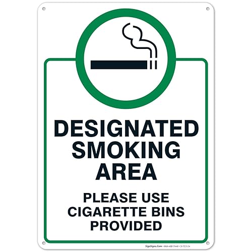 Sigo Signs - Letrero de área de fumar por favor use cigarrillos 10 x 14 pulgadas aluminio libre de óxido 040 resistente a la decoloración fabricado