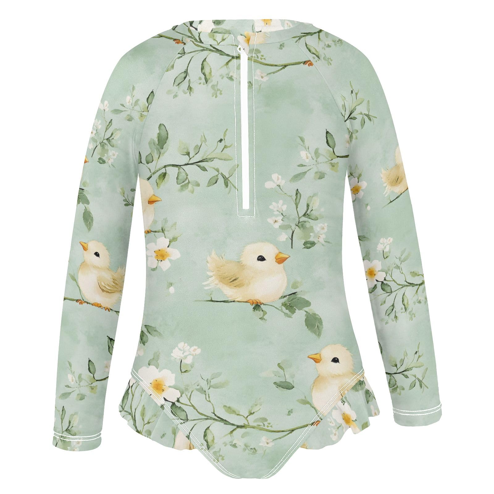 ALAZA Toddler Swimsuit Girl Bathing Suit Swimwear Rash Guard Chick Watercolour Green Long Sleeve 3T