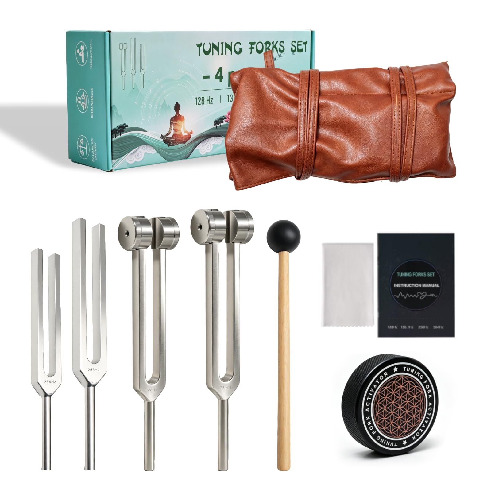 Tuning Forks Sound Healing Set, 128Hz 136.1Hz 256Hz 384Hz Aluminum Alloy