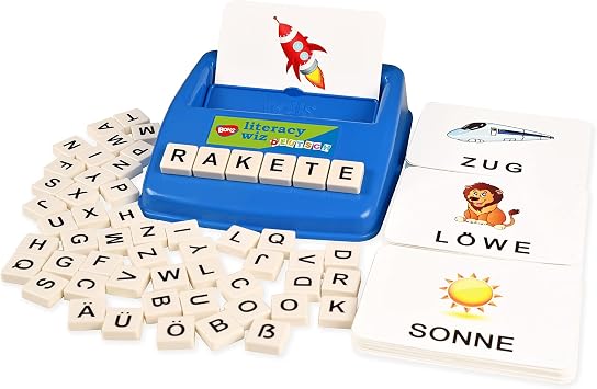 BOHS German Literacy Wiz Fun Game - See and Hide Spelling | Dual-mode word spelling, 6-letters, Visual aids, Screen-free, Independent Play