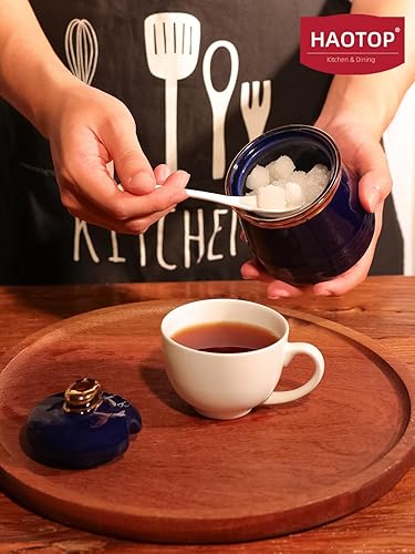 Miniatura 6 de HAOTOP Azucarero de 12 onzas con tapa y cuchara, recipiente de cerámica simple para azúcar, dispensador de azúcar, accesorios de barra de café,