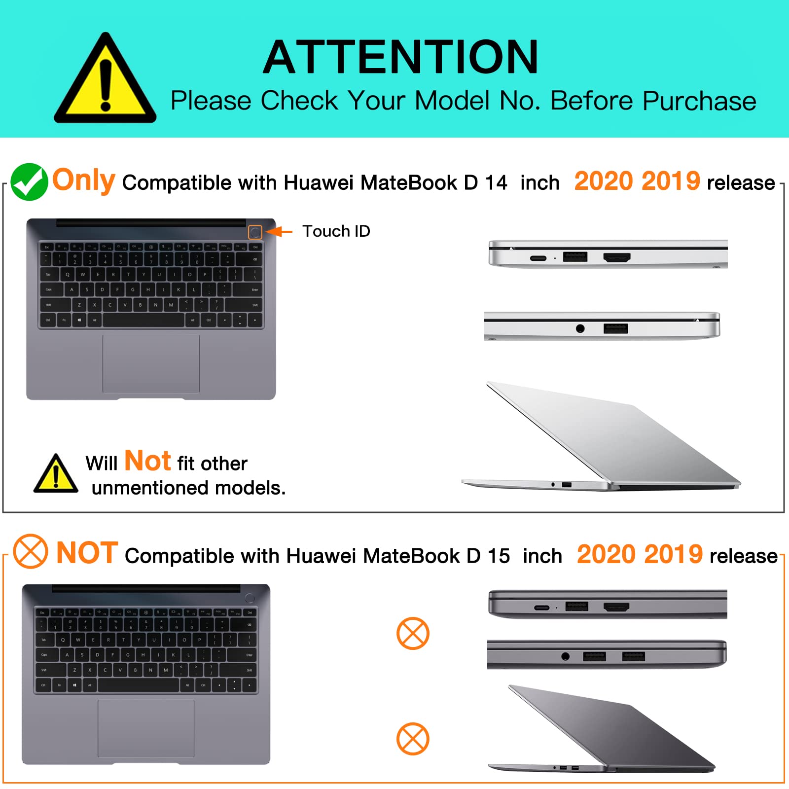 MOSISO Custodia Rigida Solo Compatibile con Huawei MateBook D 14 Pollici Versione 2020 2019, Custodia Protettiva in Plastica Rigida, Cristallino
