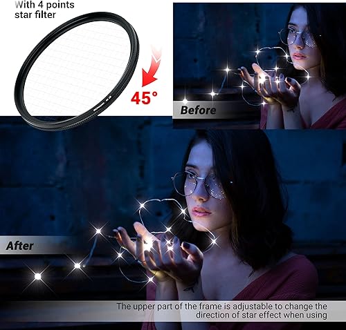 Miniatura 4 de PROfezzion Kit de filtro de estrella de 2.165 in, 3 piezas (4 puntos, 6 puntos, 8 puntos) filtro Starburst ajustable para Nikon D5600 D3500Sony A7