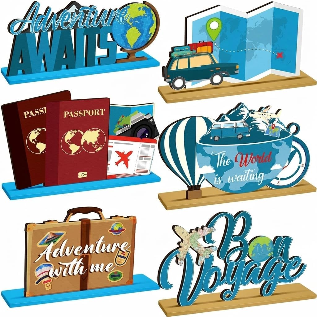 6 Pcs Travel Themed Centerpieces Table Toppers for Party Decor