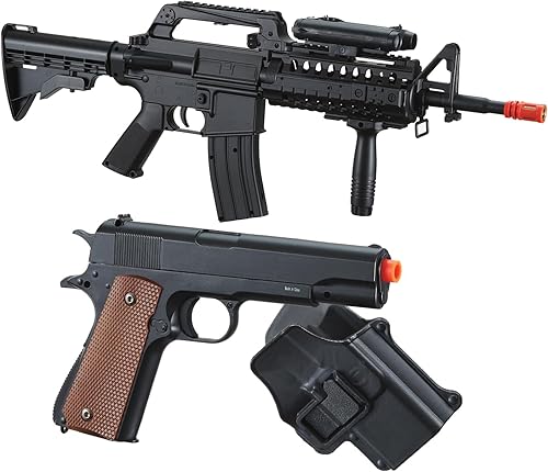 GoldenBall Kit de pistola de rifle de potencia de resorte Airsoft de 400 FPS - Material duradero M4 con linterna, punto rojo, agarre