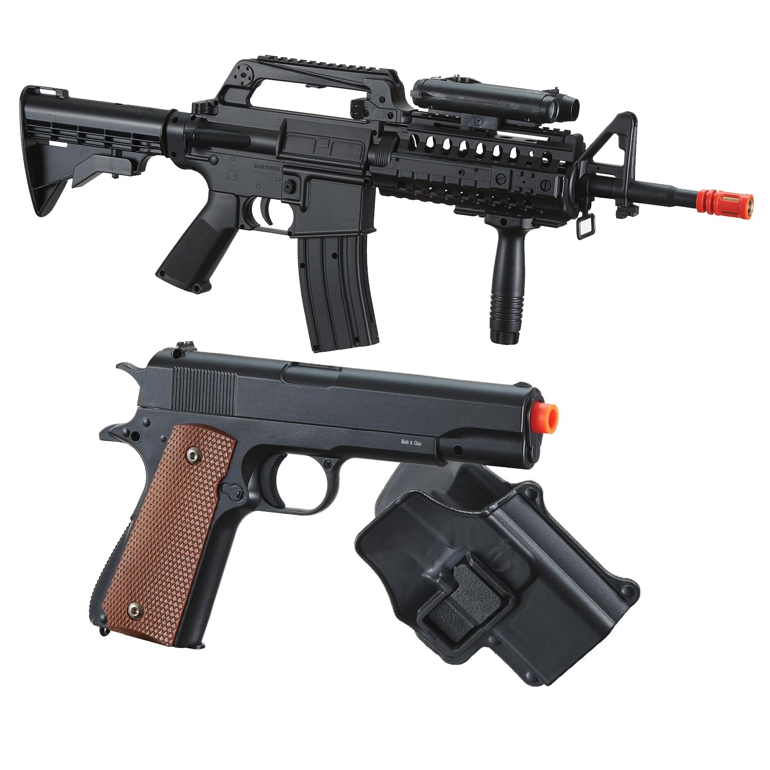 GoldenBall 400 FPS Airsoft Spring Power Rifle Pistol Kit- M4 Durable Material with Flashlight, Red Dot, Grip