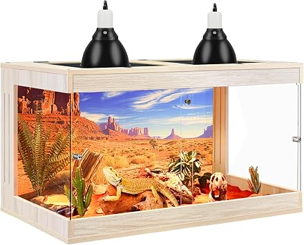 Royxen Bearded Dragon Tank, 30 Gallons Tempered Glass Reptile Terrarium with Metal Mesh Top, 3-Side Clear Anti-Scratch Glass Lizard Tank for Reptile Habitat Oak, 24" Length
