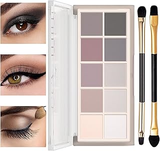 10 Colors Eyeshadow Palette, Wterproof Long Lasting High Pigment Eyeshadow Palette,Ultra-Blendable Smooth Matte Eye Makeup Palette,Naturing-Looking Nude Matte Eyeshadow with 2 Brush(Cement color)