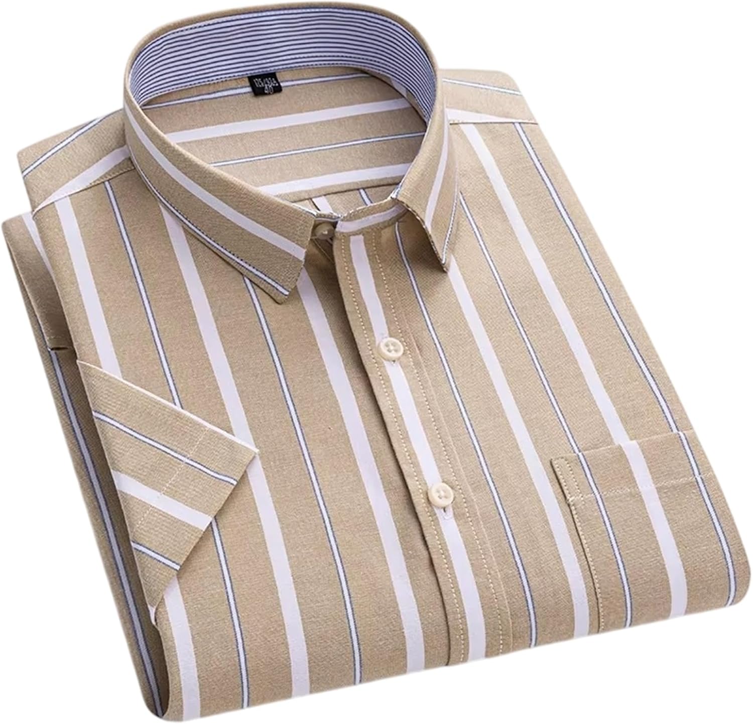 Men's Summer Stripe Short Sleeve Shirt Cotton Thin Plaid Button Down Daily Tops