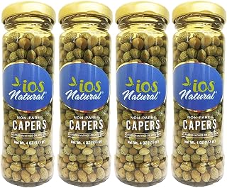 IOS Natural Non-Pareil Capers in Sea Salt, Vegan, Non-GMO, Kosher - 4Oz (Pack of 4)