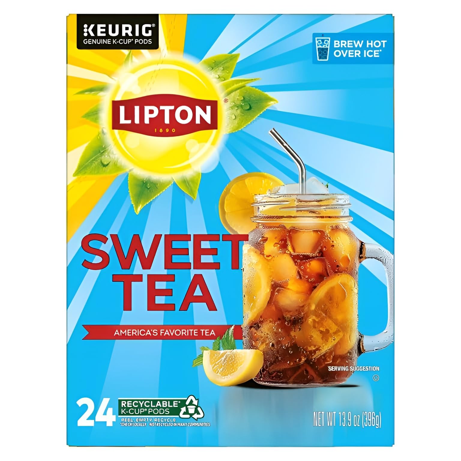 Lipton Southern Sweet Black Tea K-Cup Pods 24-Count Rainforest Alliance Certified Iced Tea for Keurig Coffee Makers with Real Tea Leaves and Natural Sweetness Brew Hot over Ice 24 count (Pack of 1) NEW