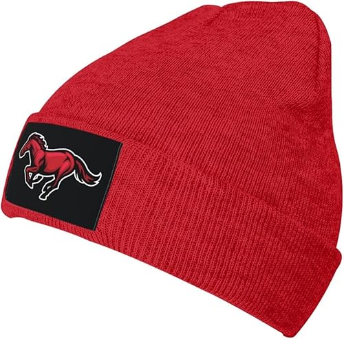 Running Mustang Horse Beanie Hats for Men Women Cuffed Plain Skull Knit Caps Red