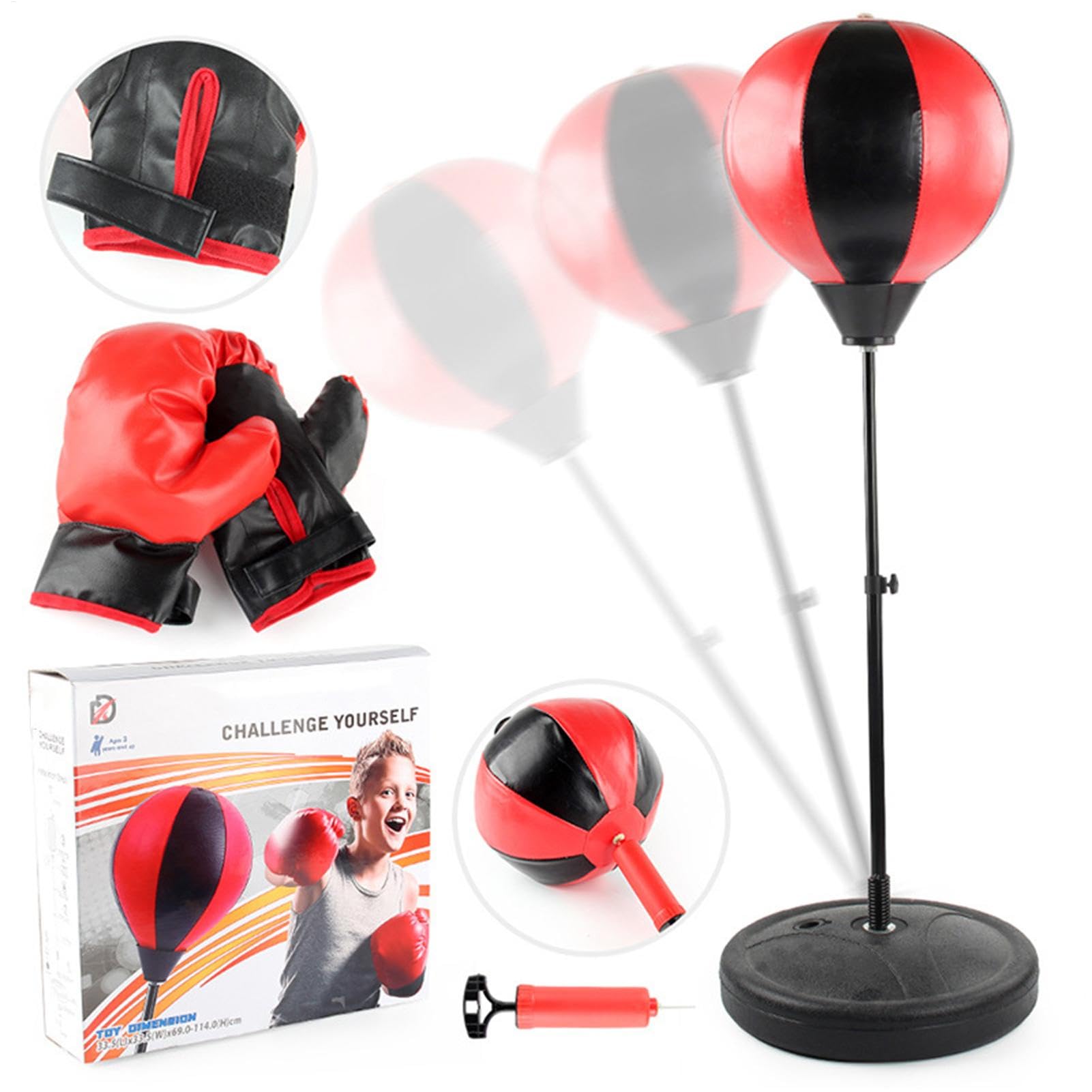 Sacco da boxe e guanti per adolescenti – sacco da boxe con set di base, attrezzatura da boxe | sacco da boxe regolabile in altezza, sacco da boxe per bambini 13 anni, guanti, pompa ad aria, base